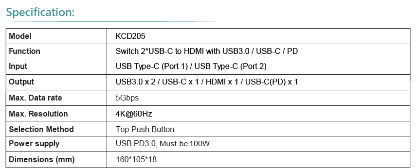 KCD205  USB-C to HDMI KVM Switch Docking(图1)