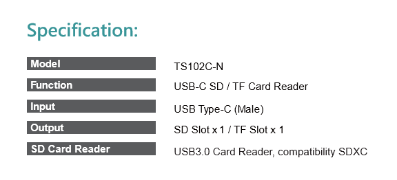 TYPE-C TS102-C SD/TF读卡器 SD4.0(图1)