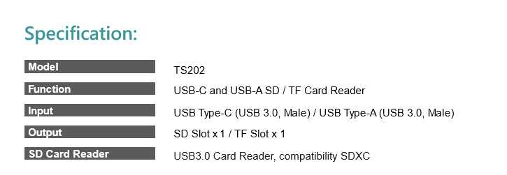 TS202NE  USB-C/USB-A 2 in 1 SD/TF Card Reader(图1)