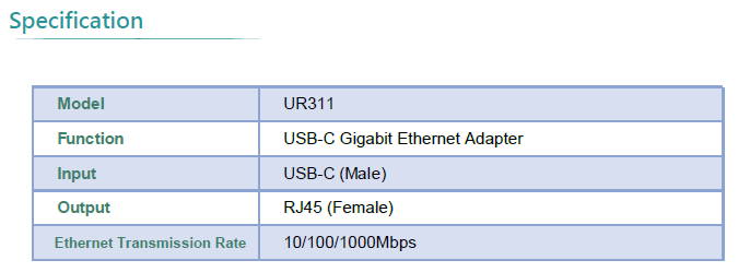 USB-C Gigabit Ethernet Adapter  UR311(图1)