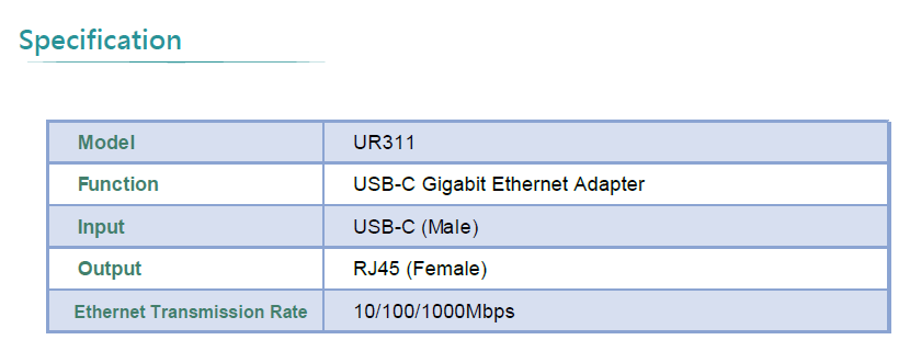 Type-c转RJ45 Ethernet Adapter(图1)